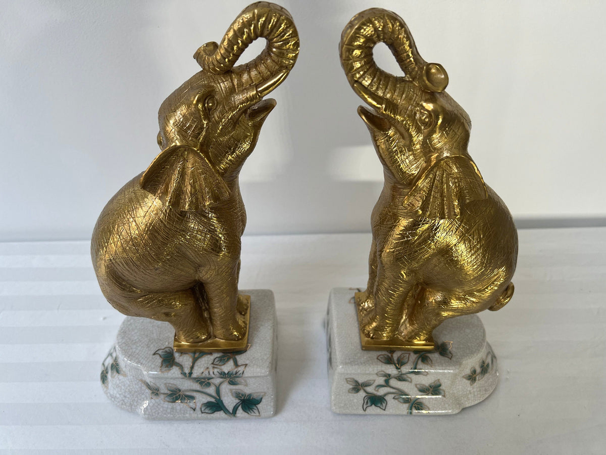Gold Elephant Figurine Pair – Lucky Elephant Decorative Ornaments