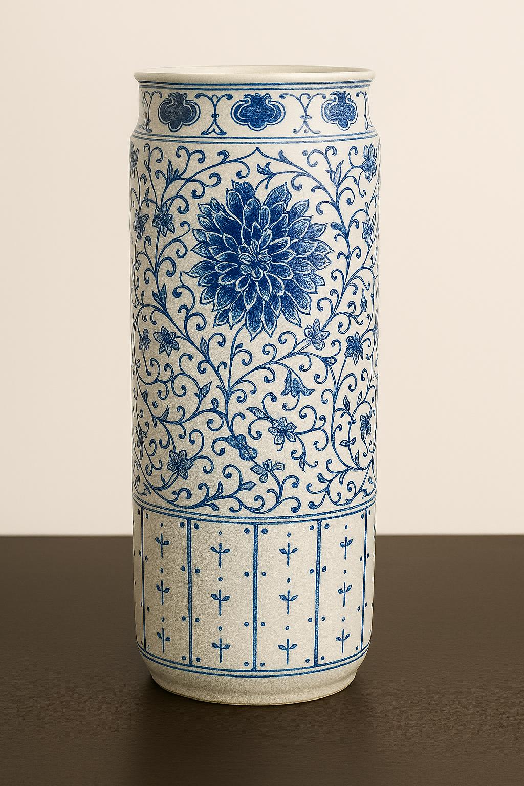 Vintage Style Blue & White Chinese Porcelain Umbrella Stand – Floral Vase