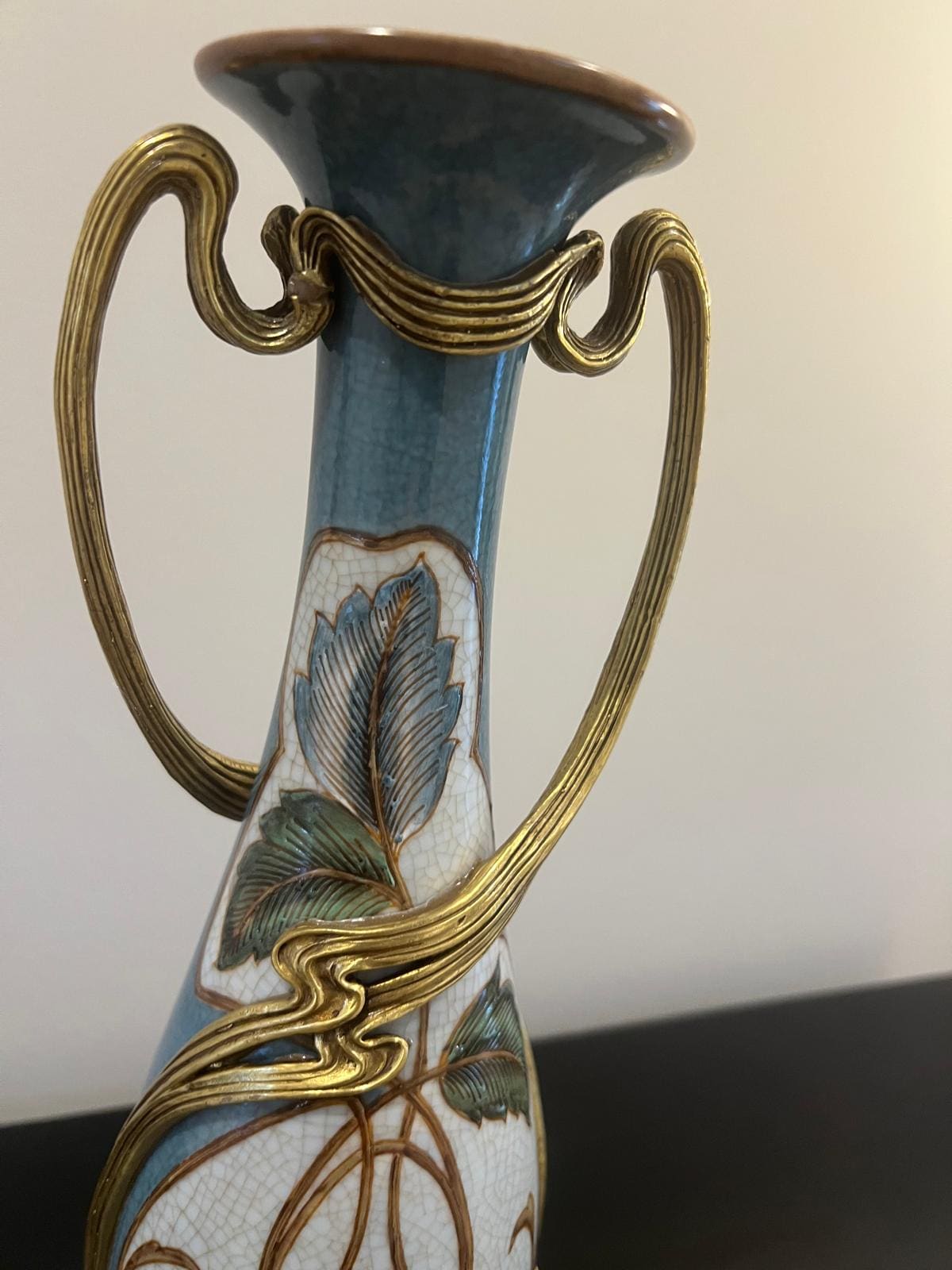 Art Nouveau Porcelain Vase with Gold Floral Base