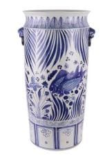 Vintage Style Blue & White Porcelain Umbrella Stand – Fish Motif