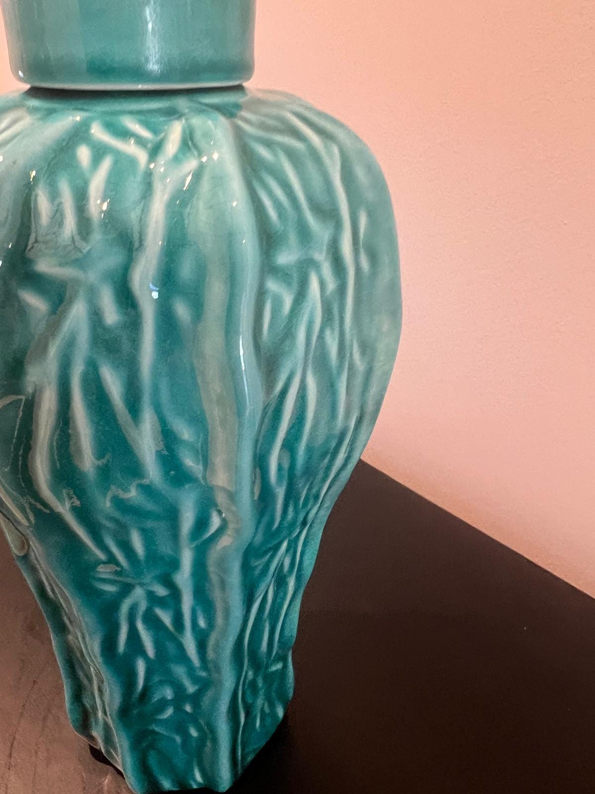 Turquoise Ceramic Lidded Jar with Crystal Finial – Decorative Home Accent
