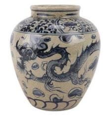 Vintage Style Chinese Porcelain Vase – Blue Dragon Motif, Beige Ceramic