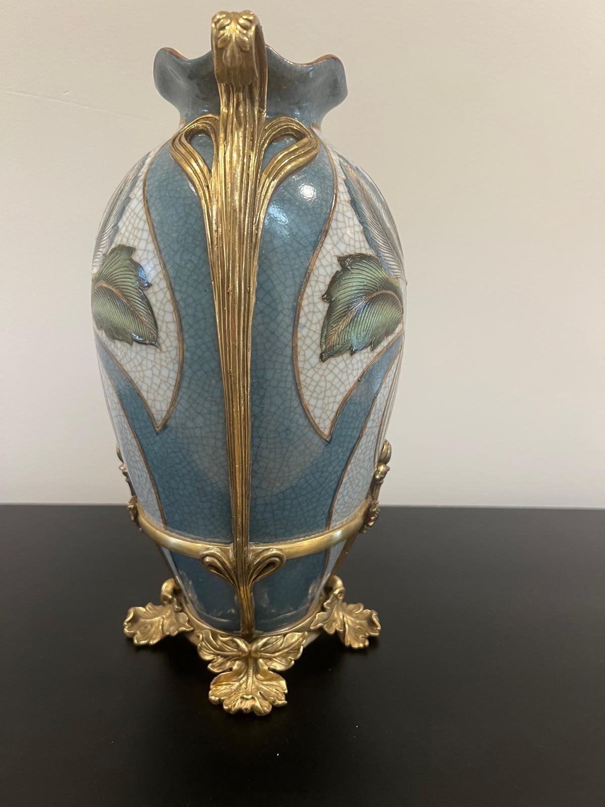 Art Nouveau Gilt Floral Vase, Ornate Antique‑Style Porcelain with Handles