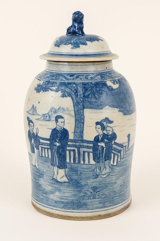 Vintage Style Blue and White Chinese Ginger Jar with Lid – Hand-Painted Porcelain Decor