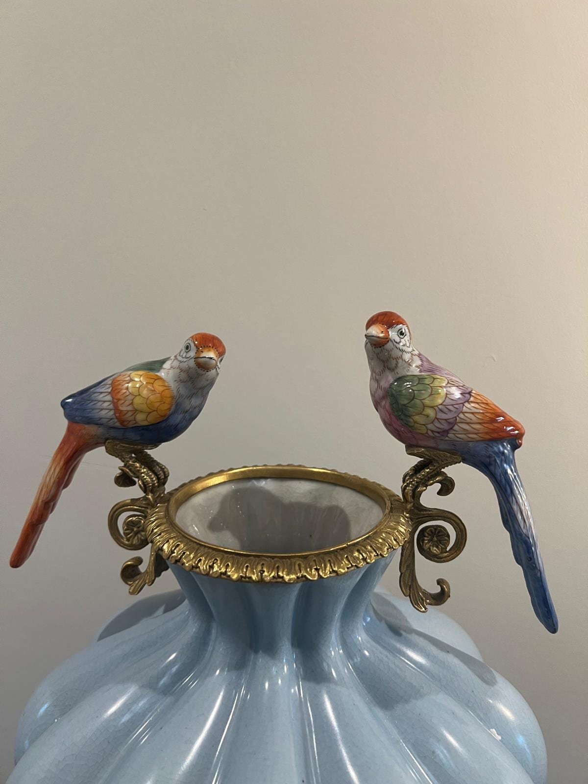 Art Deco Luxury Porcelain Vase with Gold Base and Hand‑Painted Birds