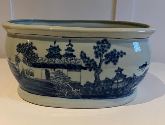 Exquisite Hand-Painted Blue and White Chinese Landscape Planter