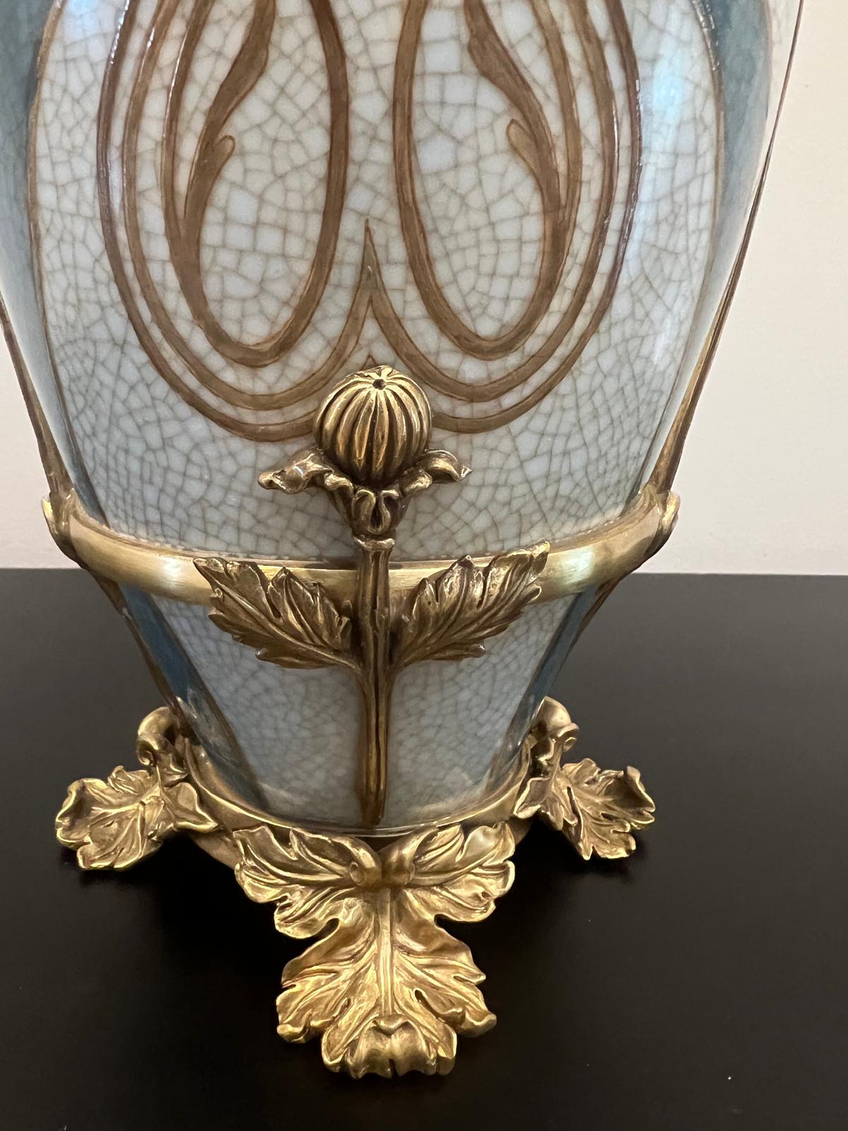 Art Nouveau Gilt Floral Vase, Ornate Antique‑Style Porcelain with Handles