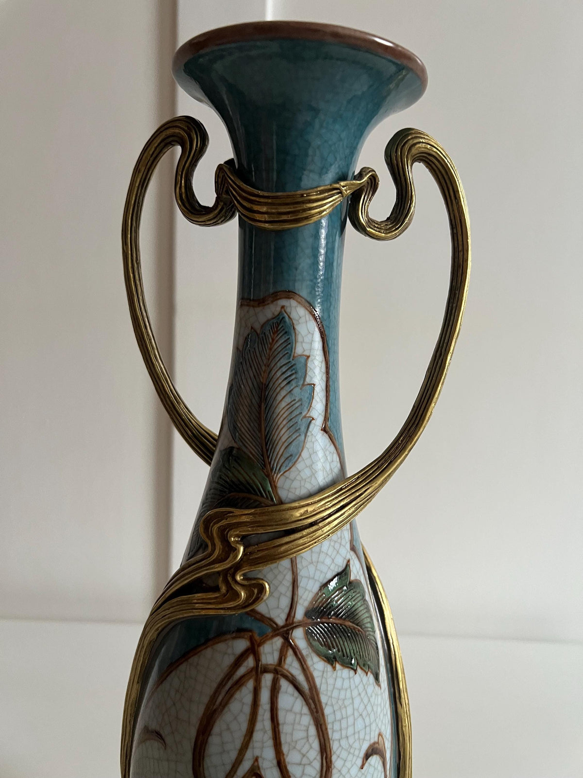 Art Nouveau Porcelain Vase with Gold Floral Base