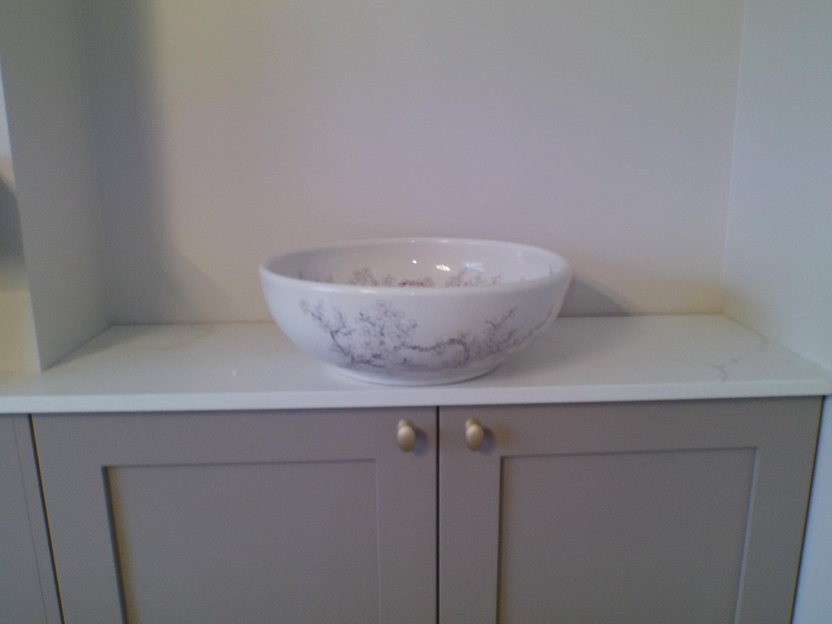 Vintage Style Porcelain Sink Pair – Hand-Painted Botanical Double Vanity Set