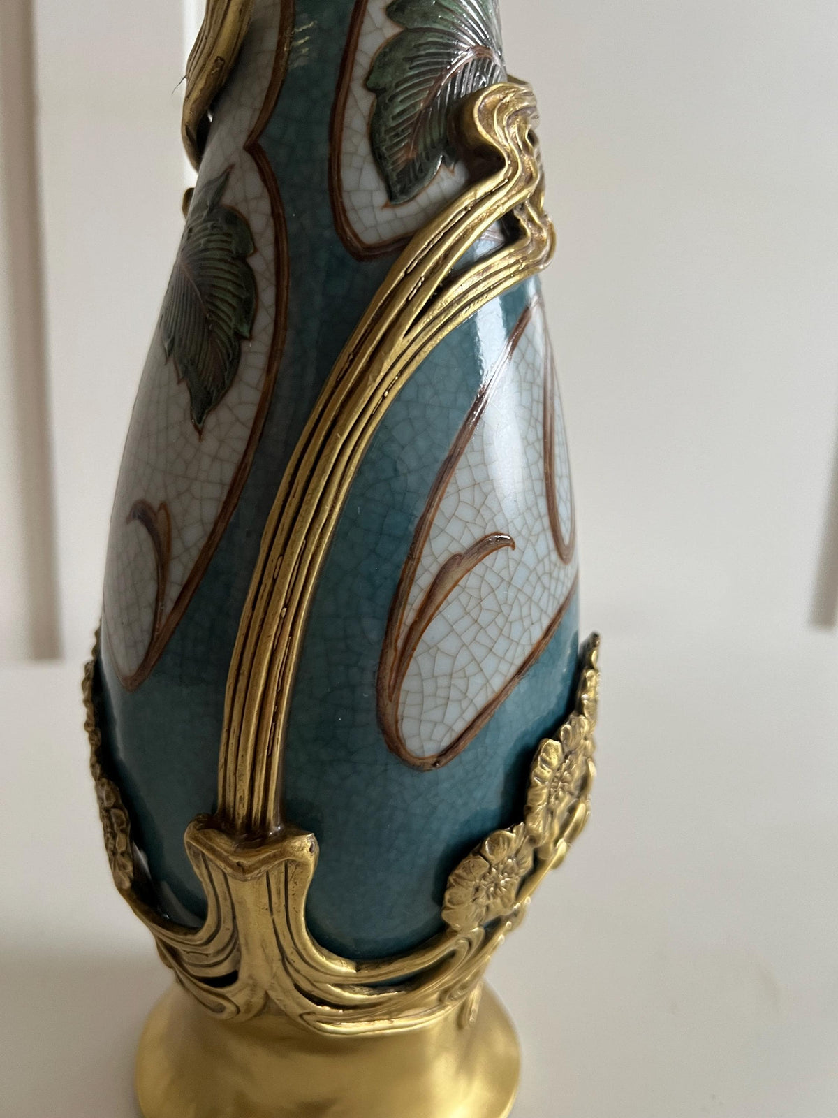 Art Nouveau Porcelain Vase with Gold Floral Base