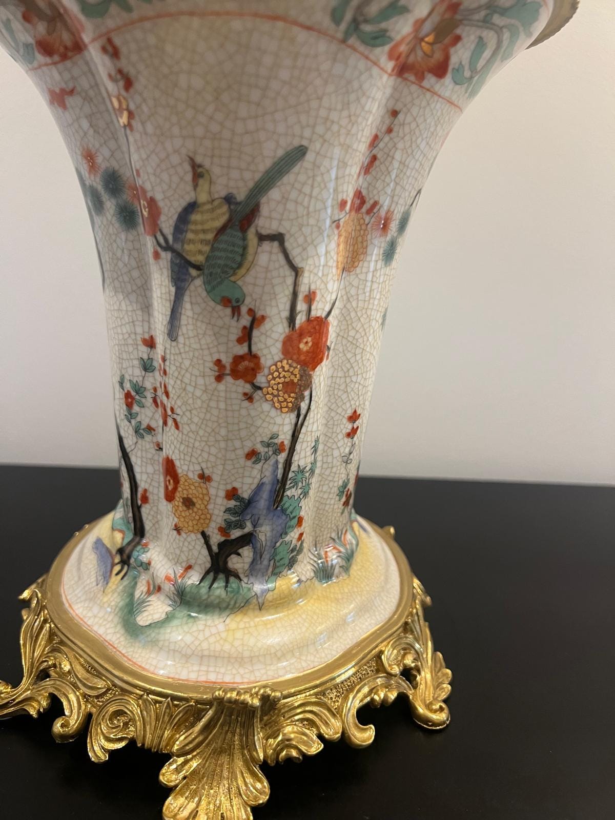 Art Deco Porcelain Jar with Gold Base & Hand‑Painted Birds