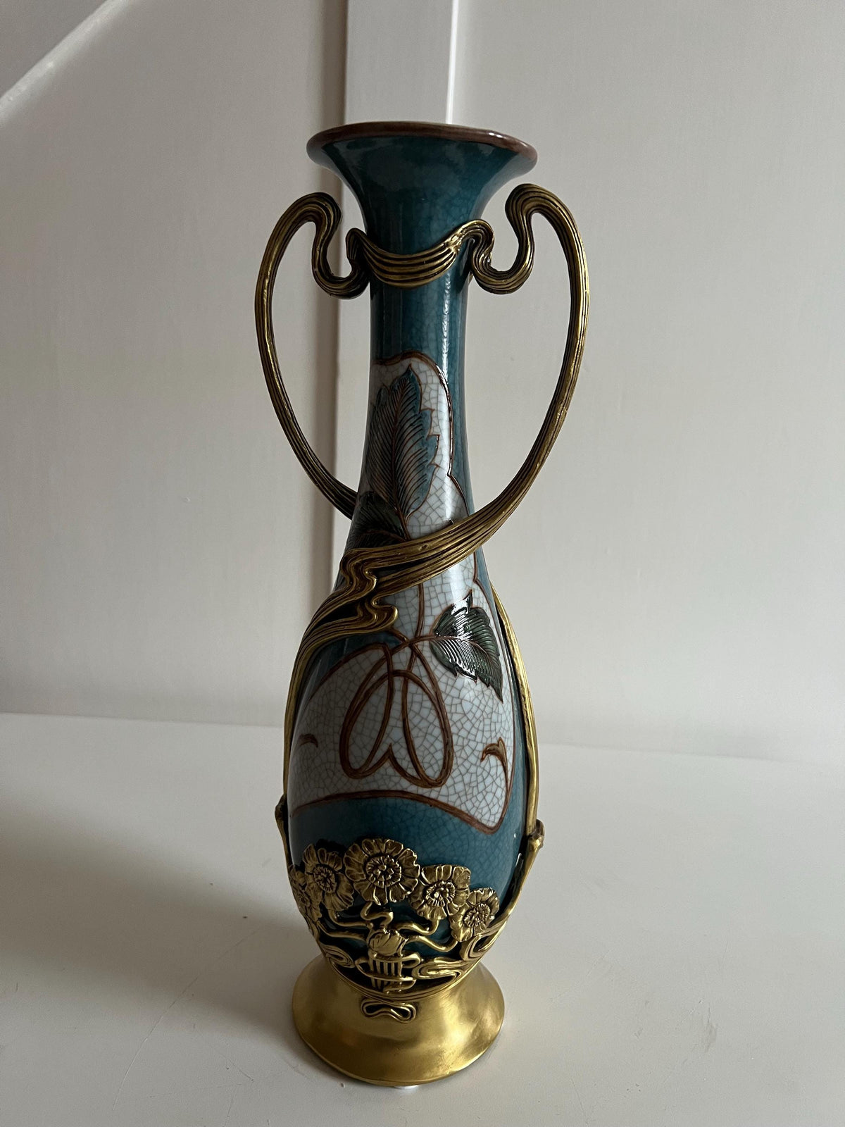 Art Nouveau Porcelain Vase with Gold Floral Base
