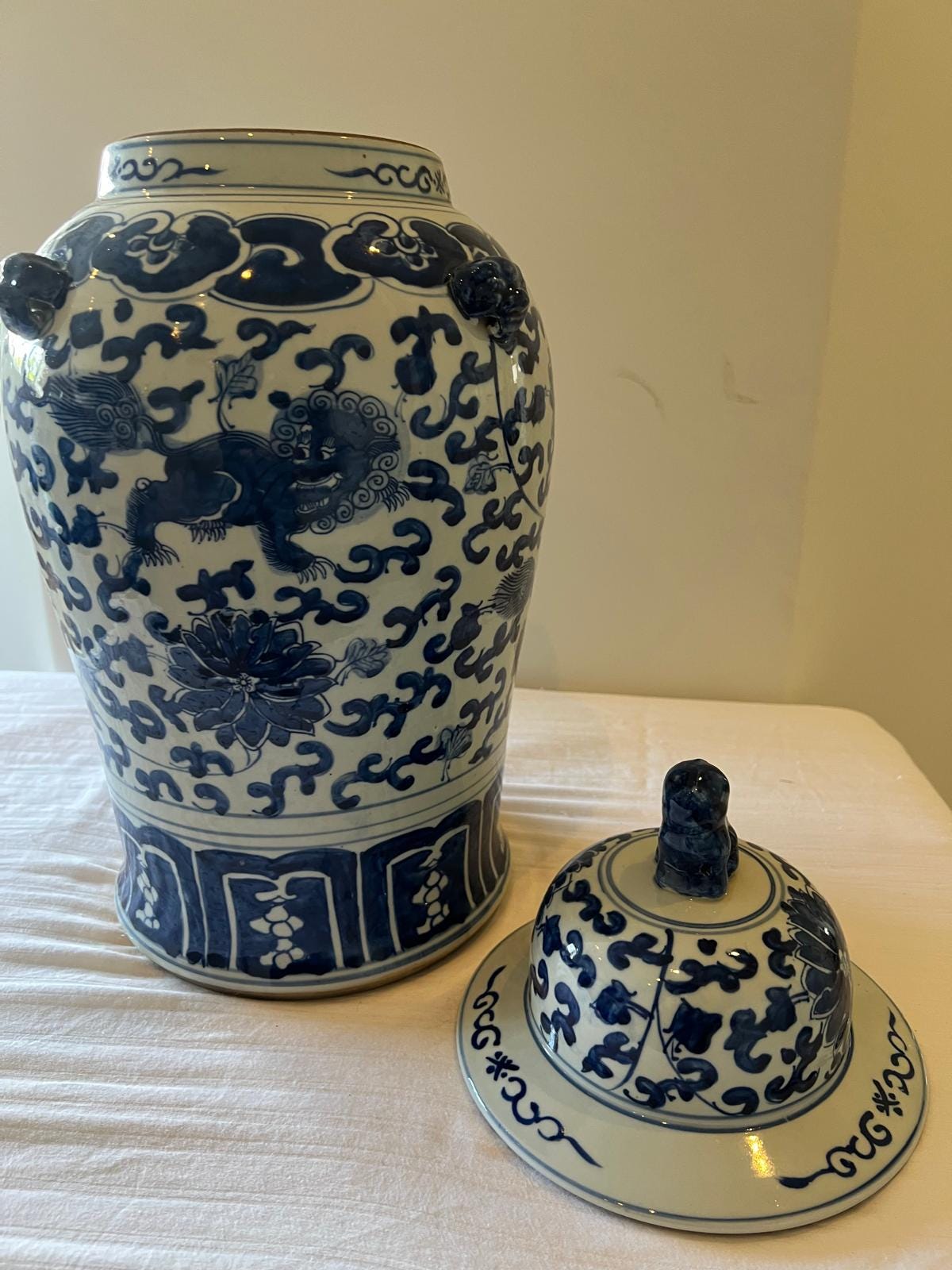 Blue and White Chinese Ginger Jar – Dragon & Phoenix Porcelain Vase