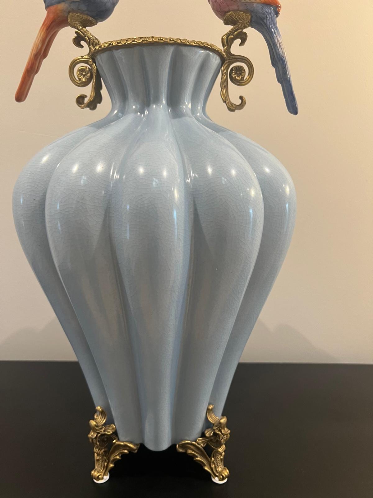 Art Deco Luxury Porcelain Vase with Gold Base and Hand‑Painted Birds