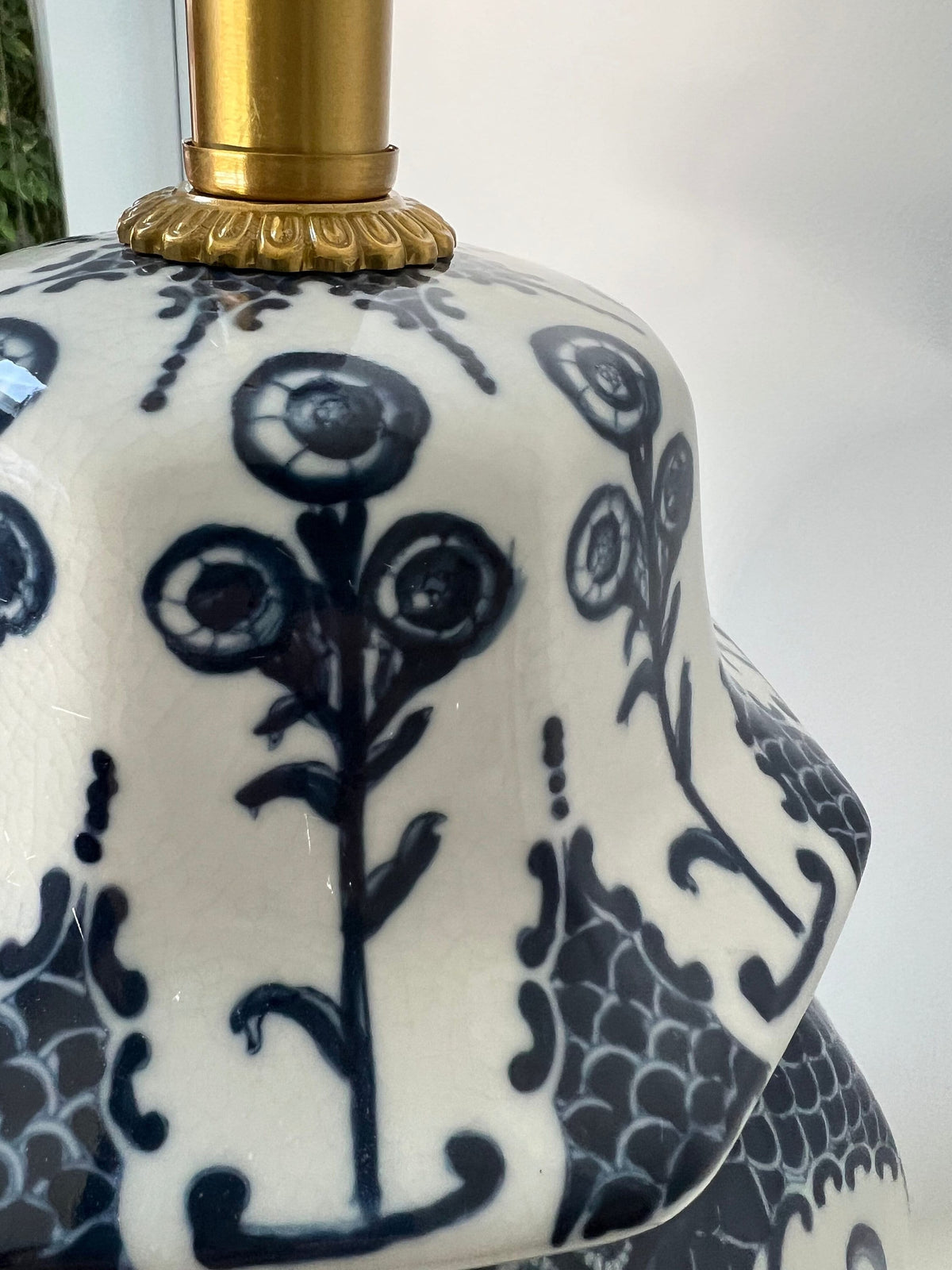 Blue and White Porcelain Table Lamp with Fabric Shade – Classic Decorative Lighting - 95cm