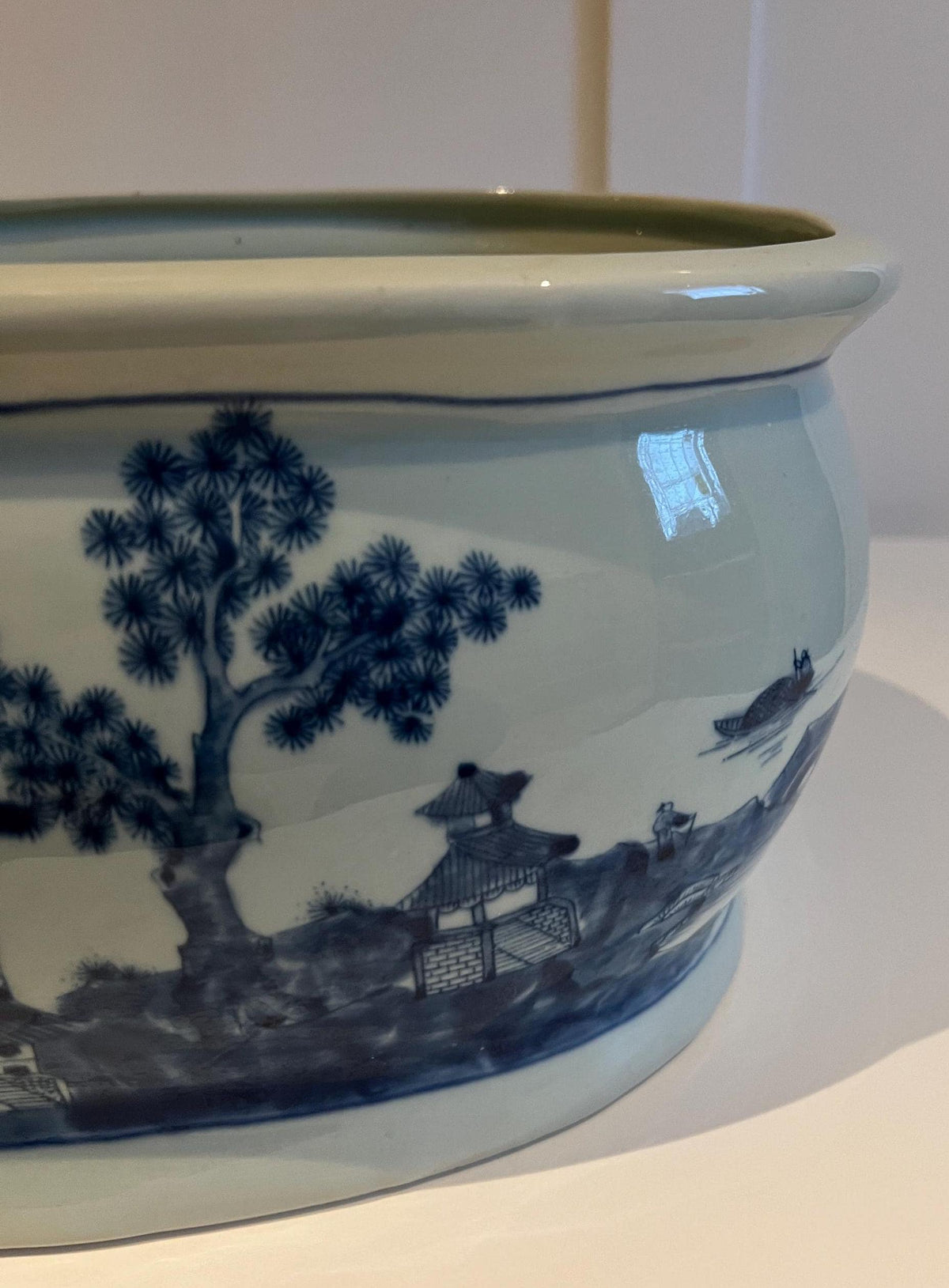 Exquisite Hand-Painted Blue and White Chinese Landscape Planter