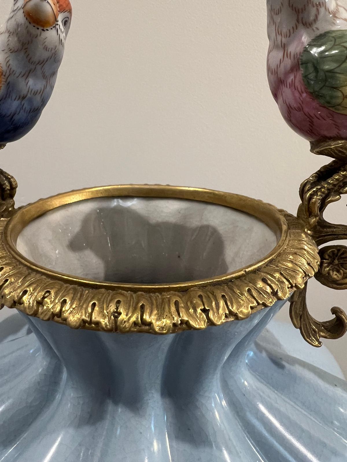 Art Deco Luxury Porcelain Vase with Gold Base and Hand‑Painted Birds