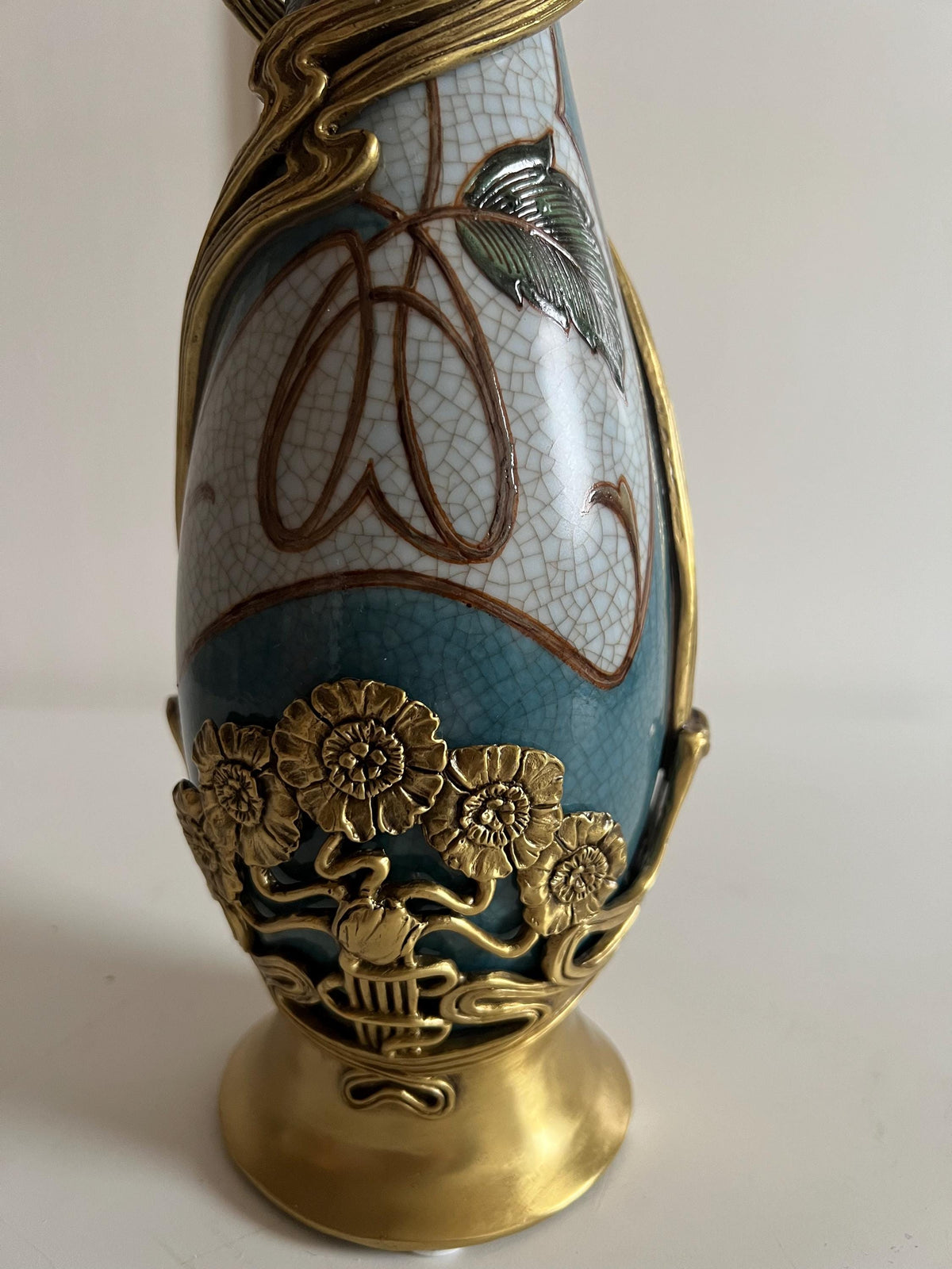 Art Nouveau Porcelain Vase with Gold Floral Base